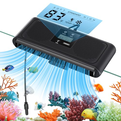 PAIZOO Aquarium Chiller Fan, Auto Temperature Control Fish Tank Cooler Aquarium Fan with Temperature Probe, LCD Display, 3 Speed Modes Axolotl Tank Cooler, 8.5-in, 6.4W