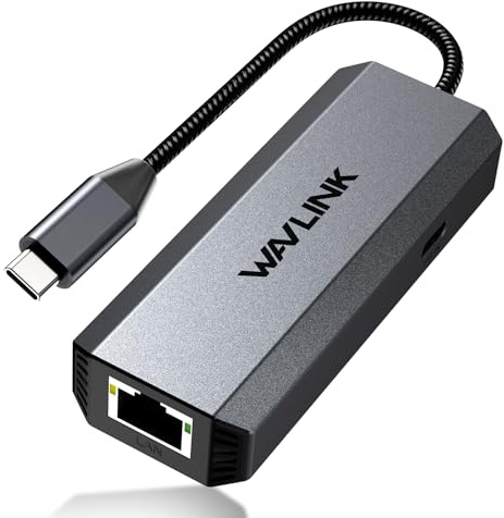 WAVLINK Adattatore da USB C a Ethernet da 2,5 Gbps, adattatore Ethernet da USB a 2,5 G, convertitore di rete USB-C a RJ45 (compatibile con Thunderbolt 4/3) per Windows, Mac OS, iPad OS e altro