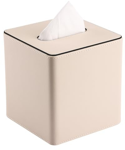 KINGFOM Taschentuchbox Kosmetiktücherbox aus PU Leder, Dekorative Tissue Box Tücherbox für Wohnzimmer, Badezimmer & Büro (Beige, Quadratisch)