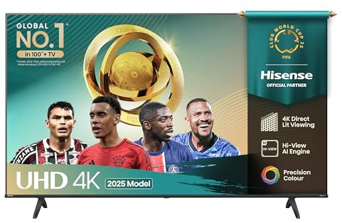 Hisense 58 58A6QTUK 4K Ultra HD Smart TV AI TV - 4K UHD, Hi-View AI Engine, Precision Colour, AI Smooth Motion, Sports Mode with Freely, Disney +, YouTube, Netflix