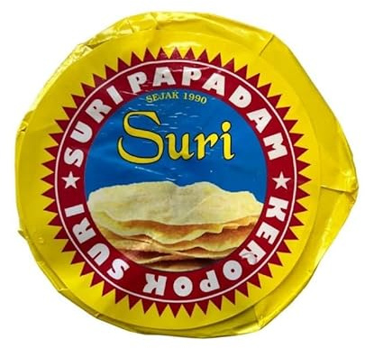 Papadam Suri Keropok 100g – Tortas Indias para Freír – Sin Gluten – Crujientes y Auténticas – Aperitivo Vegetariano