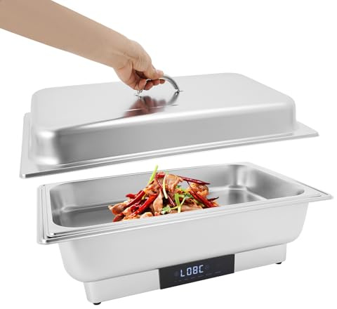 Elektrisches Chafing Dish Buffet Set 9L Buffet Server aus Edelstahl 56x26x36cm Speisenwärmer mit Temperaturkontrolle Buffet Warmer Set mit Tragbarem Deckel (1 Fach)