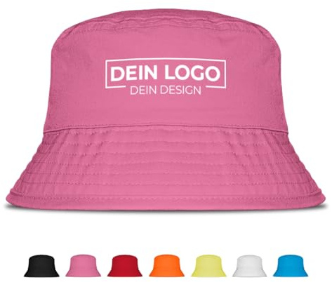 Fischerhut mit Wunschlogo oder zum selbst gestalten, für JGA, Mallorca & Party – Anglerhut für Männer & Frauen – Festival Zubehör, Sommerhut/Sonnenhut mit Wunschmotiv, personalisiert mit Bild und Text