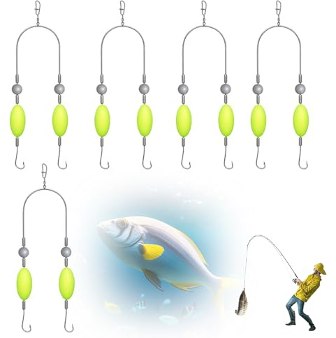 Double-Hook Reverse Bottom Rig, Doppelhaken-Rigg für den umgekehrten Boden, Anti-Tangle-Angelhaken, Angel Haken Karpfenangeln Haar-Rigs, Haken-beständiger Split-Haken, Angeln Köder (5pcs)