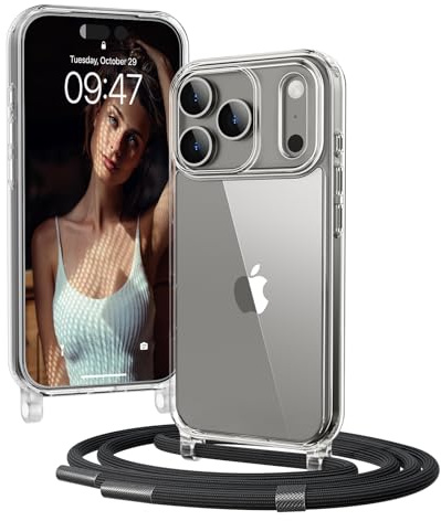 OLEPHY Coque avec Cordon pour iPhone 17 Pro 6,3'', Noir