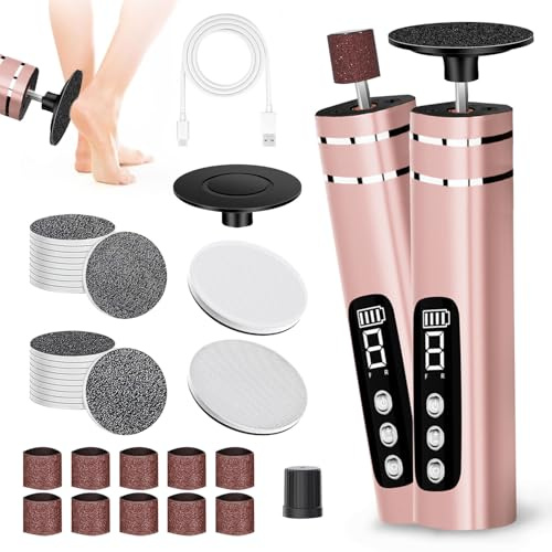 Râpe à Pieds Pédicure Electrique,Rechargeable Main Pied Callosités Remover,Vitesse Réglable,Limes à Pieds et Vernis à Ongles,9 Vitesses pour Talons Fissurés, Callosités, Peau Morte (Rose gold)