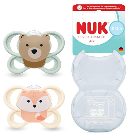 NUK Perfect Match Air nappflaskor för spädbarn | 0-2 månader | Ortodontiska nappar som främjar luftflöde och förhindrar dreggelsår | 95% acceptans hos spädbarn** | 2 stycken