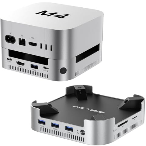 ACASIS Mac mini M4 Dock & Stand con dual-bay NVMe SSD Enclosure | Hub HDMI in alluminio per Mac mini M4 e M4 Pro 2024, HDMI 4K60Hz, 4 X 10G USB A, PD 30W, SD/TF, supporto SSD B+M M-Key