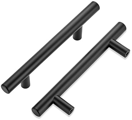 MSC 20 Pack Black Kitchen Cupboard Handles - 128mm Hole Centers Kitchen Handles for Cupboard Door Pulls, Stainless Steel T-Bar Drawer Handles, Matte Black Cabinet Pulls with Screws