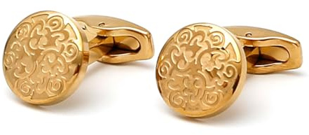 1 Paar goldene, runde Manschettenknöpfe for Herren, Edelstahl, formelles Hemdenaccessoire, Schmuckstück for Geschenke und Accessoires