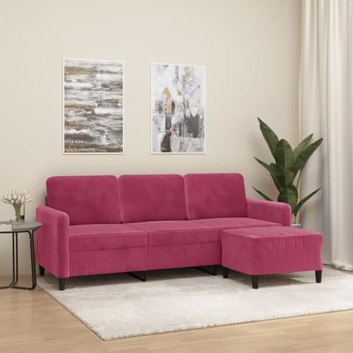 SKTQYQO 3-Sitzer-Sofa mit Fußstütze Weinrot 180 cm aus Samt Modern und bequem für Wohnzimmer Dieses Dreisitzer-Sofa mit Fußstütze aus weinrotem Samt bietet
