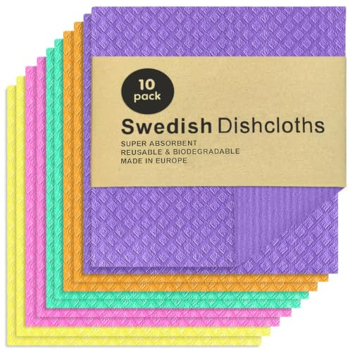AMFUN 10 Piezas Paños de Cocina, 18×20cm, Reutilizables y Absorbentes Trapos de Cocinas, Bayetas para Todas Las Superficies, Multicolores