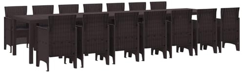 LoogCape Modern Garden Dining Set 15 Piece Brown PP Rattan Design Weatherproof Patio Balcony Large Groups