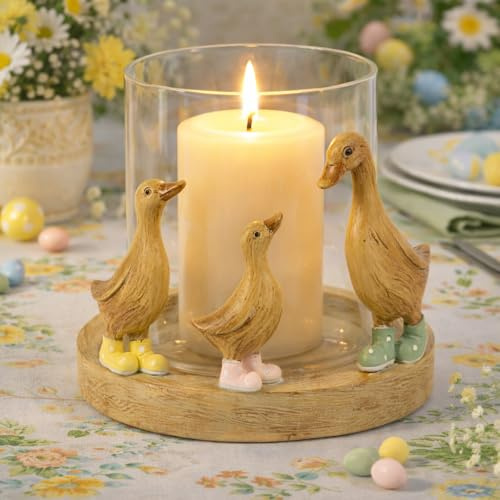 New Duck in Wellingtons Hurricane Candle Holder – Quirky Animal Figurine for Shelves, Tabletops & Mantels – Decorative Pillar Candle Display-N55