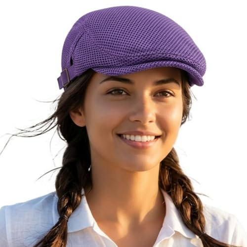 HIQIU Unisex skärmmössa baskermössa andas mesh, platt keps män sommar tunn Gatsby Newsboy basker mössa, glidande mössa män sommar sportmössa justerbar 55–60 cm