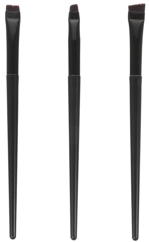 HEALEEP Juego de 3 Pinceles Delineadores para Ojos y Cejas, Pinceles de Maquillaje en Ángulo y Plano, Mango Plástico Negro, Cepillos Finos para Perfilador Ojos, Herramienta Profesional