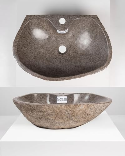 WohnFREUDEN - Lavabo ovale in pietra, 50 cm, con foro per rubinetto, bagno, WC, giardino, pietra fiume, lavandino a mano