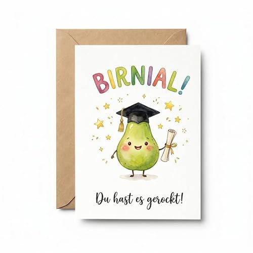 Sinnblatt Abschiedskarte mit Umschlag - Lustige Glückwunschkarte zum Abitur und Bachelor für Studenten - Witziges Birnen Motiv zur bestandenen Prüfung als Geschenkbeilage (12x18 cm)