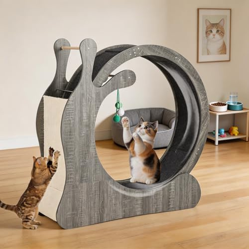 Katzenlaufrad XXL, 95cm Leise Katzen-Laufrad Mit Kratzbrett Und Spielbälle, Katzenrad-Trainingsgerät Mit Abnehmbarem Teppich, Katzenlaufband Minimiertem Lücken Die Meisten Katzen Zum Laufen/Gehen-Gray