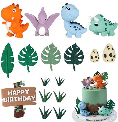 19 Piezas Decoracion Tarta Dinosaurio, Topper Tarta Dinosaurio, Adorno Tarte Dinosaurii, Ideal Para Fiestas de Cumpleaños Infantiles, Baby Showers Y Fiestas Temáticas de Dinosaurii