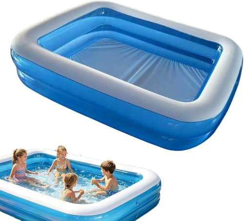 Piscine Gonflable Rectangulaire, PVC Épais Résistant, Double Couche Piscine Enfant Rectangulaire pour Enfants et Adultes, Grande Piscine Familiale pour Balcon ou Intérieur, Jardin (200x150x50cm)
