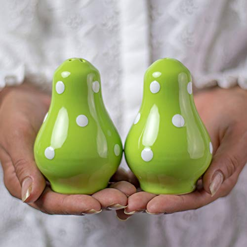 City to Cottage® - Salzstreuer und Pfefferstreuer Set | Grün und Weiß | Polka Dots | Handgemacht | Salz und Pfeffer Streuer | Keramik Geschirr Set