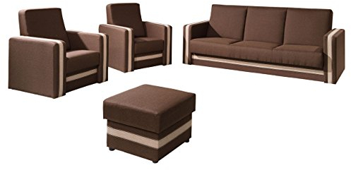Polstergarnitur Euforia Quadro 3+1+1 und Hocker, Sofa mit Bettkasten und Schlaffunktion, 2 Sessel, Bettsofa, Polstermöbel Bettfunktion Couch (Lux 12 + Lux 24)