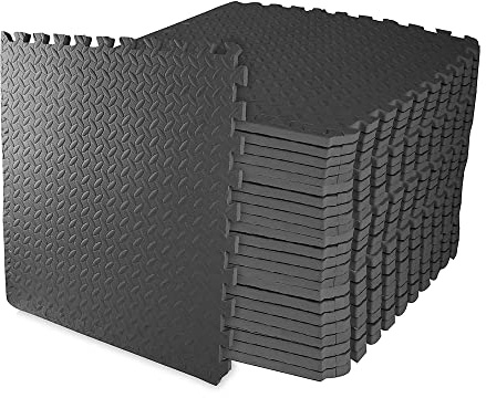 BalanceFrom Puzzle Exercise Mat 3/4 Thick, EVA Interlocking Foam Floor Tiles for Home Gym, Mat for Home Workout Equipment, Floor Padding for Kids, Black, 24 in x 24 in x 3/4 in, 96 Sq Ft - 24 Tiles