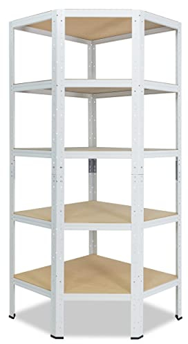 shelfplaza® 200x60x30cm HOME Eckregal Schwerlast weiß/Metallregal Stehend 5 Böden je 175kg Tragkraft/Corner Shelf Schwerlastregal Eckregal