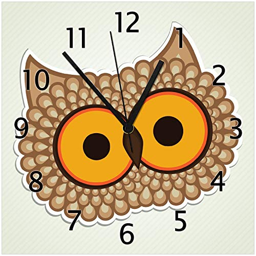 Wallario Design-Wanduhr Lustige Comic Eule mit großen Augen aus Glas, Motiv-Uhr Größe 30 x 30 cm, Schwarze Zeiger