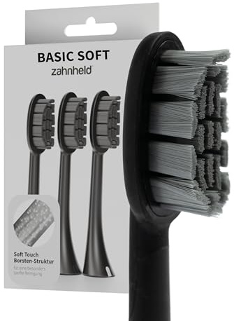 Zahnheld Bürstenkopf Basic Soft 6er Set für Gero G2 & G3, weich, Schwarz | Zahnbürstenköpfe, Luftpolster-Aufsteckbürsten für empfindliche Zähne, Schallzahnbürste, elektrische Zahnbürste