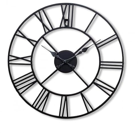40cm Big Roman Numerals Garden Wall Clock - Suitable For Living Room, Office, Bedroom, Kitchen | Indoor & Outdoor, Large Vintage Decorative Giant Open Face Metal Wall Clock | Silent, Non Ticking