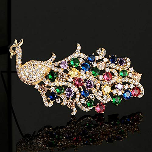 BAJIE Brosche Zirkon Pfau Tier Brosche Frauen Hochzeit Accessoires Klassische Frauen Guangdong Golden Scarf Pin