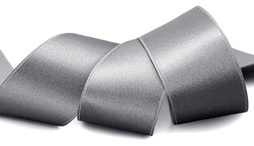 25 m x 40 mm Satinband GRAU Dunkelgrau (731) doppelseitiges Schleifenband aus Satin ohne Draht weich und glänzend Geschenkband Deko Band double face Dekoband Dekorieren Basteln