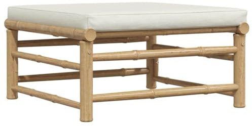 vidaXL Garten Fußhocker mit Kissen Gartenhocker Sitzhocker Hocker Fußbank Balkon Terrasse Innenhof Gartenmöbel Ottomane Cremeweiß Bambus