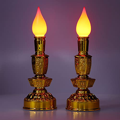Haofy Lampada a Candela, LED Buddista a Basso Consumo Energetico in Stile Cinese Tradizionale Retro Lampada Decorativa Buddista Colore Rosso Chiaro 1 Paio(Candela elettrica Luminosa Singola)