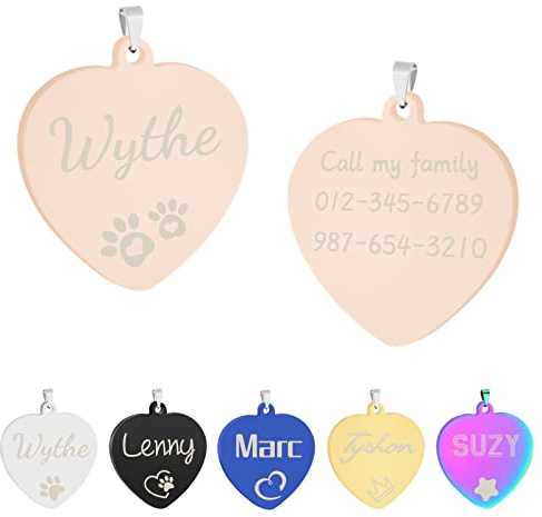 Uiopa 2 Stücke Hundemarke mit Gravur, Herz Hundemarke Personalisiert, Adressanhänger Hund und Katze Namensschild, Anhänger mit Gravur für Hunde Katzen (Roségold, Groß)