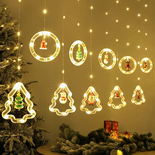 BLOOMWIN Guirnaldas Cortina Luces con 10pcs Adornos Navideños 3m Control Remoto 8 Modos 160 LED USB Colgante 3D Cadena de Luces para Árbol de Navidad para Balcón, Ventana, Escaparate, Boda, Fiesta