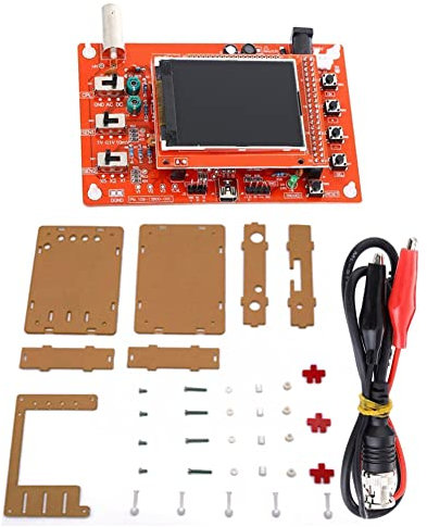 DSO138 Oscilloscopio digitale Kit fai da te Display LCD TFT da 2,4 pollici Oscilloscopio digitale con sonda a coccodrillo Clip di prova e custodia in acrilico trasparente (Prodotto finito + scocca)