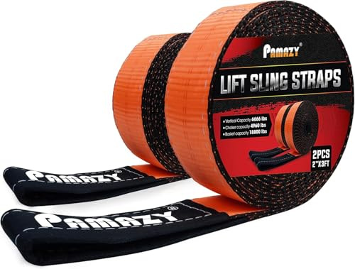 2 Pack 2”x3FT Supper Sturdy Lift Sling Straps, 18800 Pound Capacity Heavy Duty Eye-Eye Nylon Strap for Hoist, 2-Ply Polyester Rigging Straps, Tree Saver Recovery Straps Web Sling Winch | Eye-Eye Nylon Strap for Hoist, 2-Ply Polyester Rigging Straps, Tree Saver Recovery Straps Web Sling Winch