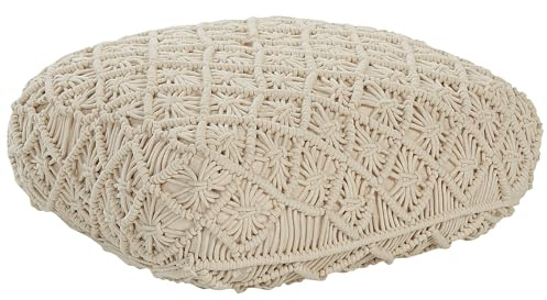 Beliani Bodenkissen Baumwolle quadratisch Makramee-Muster beige 50 x 50 cm Berrechid
