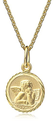 Xaana Colgante de bautizo con ángel de la guarda Dios te proteja de oro amarillo 333, incl. cadena de plata bañada de 36/38cm AMZ0593