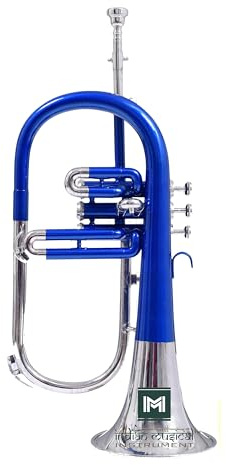 INDIAN MUSICAL INSTRUMENT Flügelhorn 3 Ventile BB Pitch Premium Qualität inkl. Mundstück & Tragetasche, Handschuhe (Blau Silber)