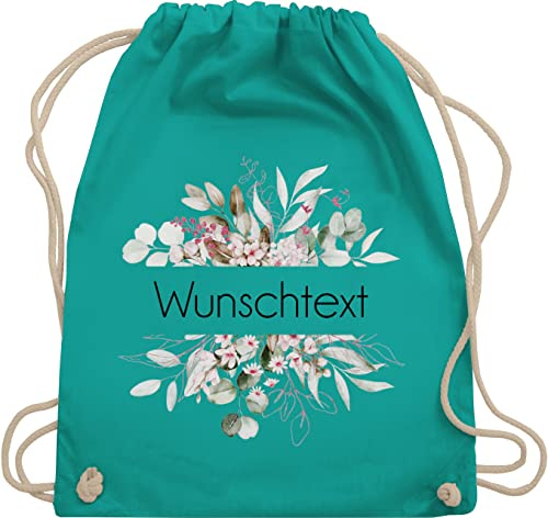 Turnbeutel Rucksack - Aufdruck selbst gestalten - Wunschtext I Geschenk personalisiert I Geschenk Weihnachten - Unisize - Türkis - beutel kita stoffbeutel name personalisierte blume turnsack
