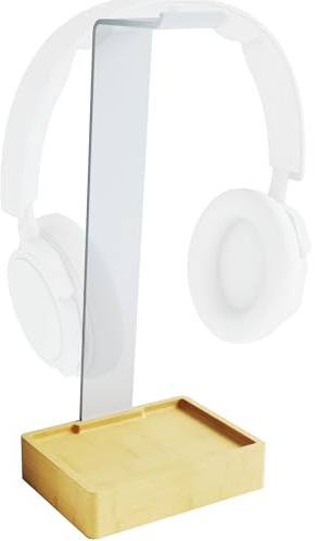 KD Essentials – Headset Ständer & Kopfhörer Halter, plastikfrei aus extrem stabilem weißem Metall und Bambus – praktische Halterung schont das Headset und sorgt für mehr Ordnung auf dem Schreibtisch