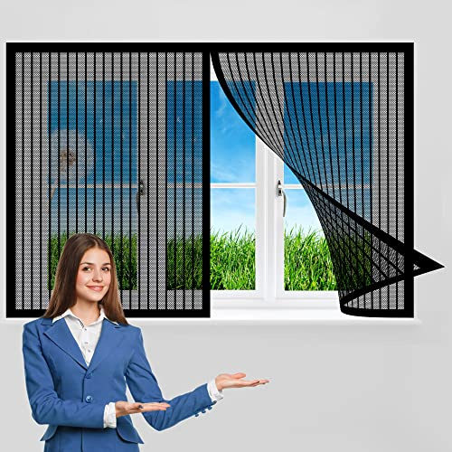 Fliegennetz Fenster Magnet 140 x 170 cm, Insektenschutz Mückennetz Fliegengitter Balkontür, Kinderleichte Montage für Alle Fenster, Schwarz