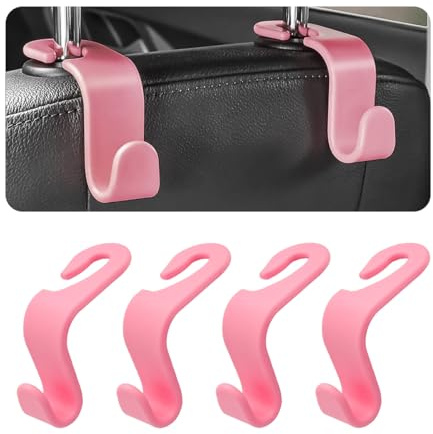 CGEAMDY 4 Stück Haken für die Kopfstütze im Auto, Rosa | Haken für Versteckte Autositze, Praktische Nutzung für Taschen und Kleine Gegenstände, Autozubehör für den Innenraum