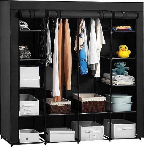 Retoo Kleiderschrank Einfach aus Stoff 165x165x42 cm, Faltschrank mit Reißverschluss Stoffschrank Kleiderschrank mit 2 Kleiderstange und Ablagen, Faltbare Garderobe für Schlafzimmer