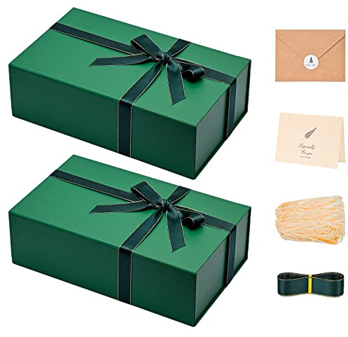 LIFELUM Geschenkboxen mit Deckel, 35,2 x 21,2 x 11,3 cm, Grün, Weihnachtsgeschenkboxen mit starkem Magnetdeckel, für Geschenke mit Luxus-Accessoires, Karte, Band, Füller, Aufkleber, 2 Stück