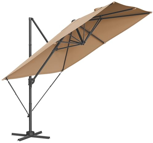 SONGMICS Sonnenschirm, Ampelschirm, 270 x 270 cm, UV-Schutz UPF 50+, Gartenschirm, um 360° drehbar, Neigungswinkel verstellbar, mit Kurbel, Kreuzfuß, kamelbraun GPU057K01
